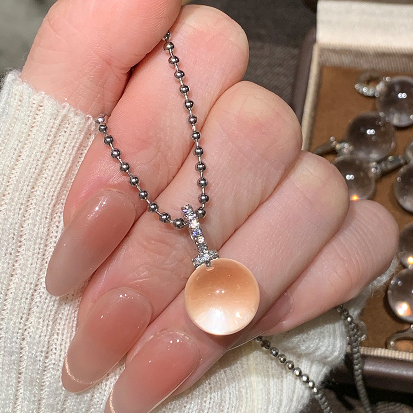 Women's White Crystal Light Luxury Minority Temperament Wild Necklace