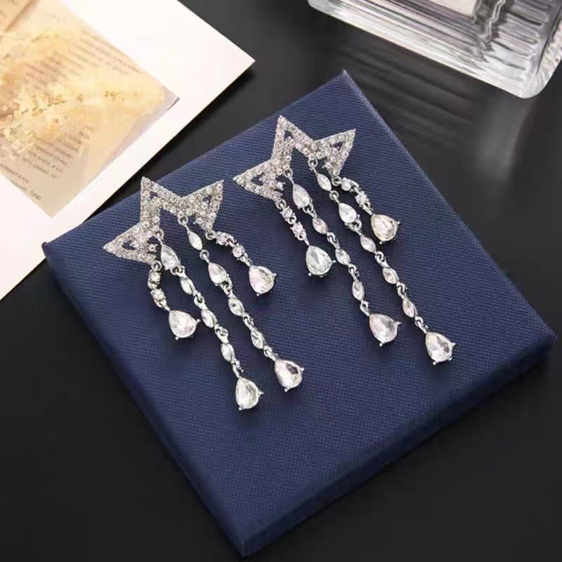 Women's Rhinestone Water Drop Tassel Light Luxury Earrings