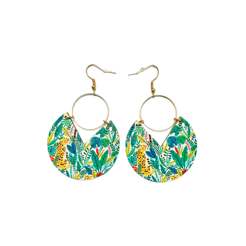 Simple Fashion Blue Dyed Printed Bohemian Geometric Stripes Stitching Earrings
