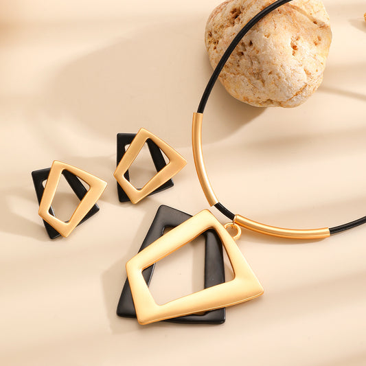 Women's & Men's Simple Style Geometric Exaggerated Fashion Quadrangle Color Matching Personality Jewelry Set