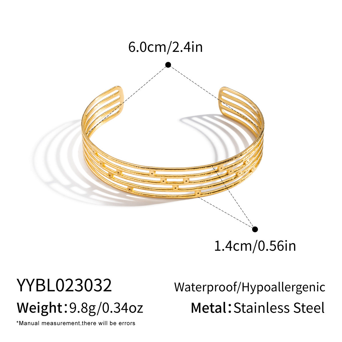 Women's French Retro Stainless Steel Fashion Open Gold Bracelets
