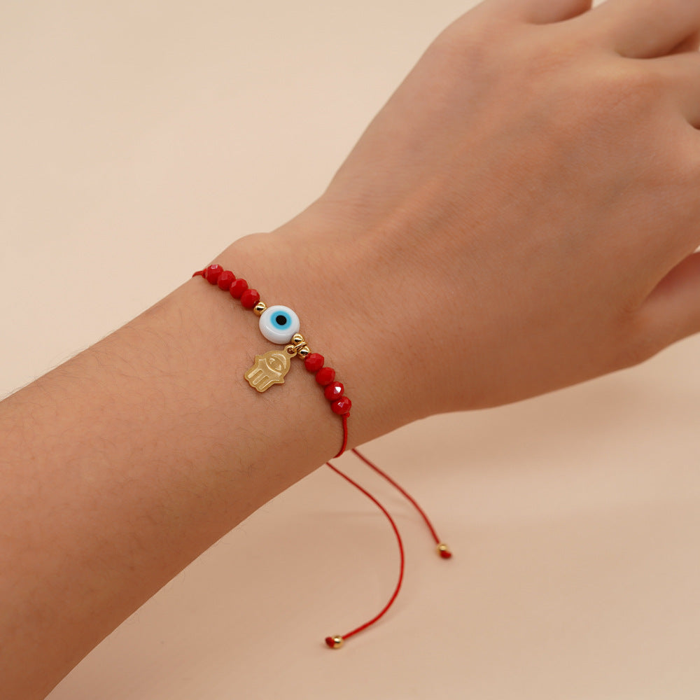 Bracelets en perles pour femmes, yeux en verre, étiquette de paume en cristal