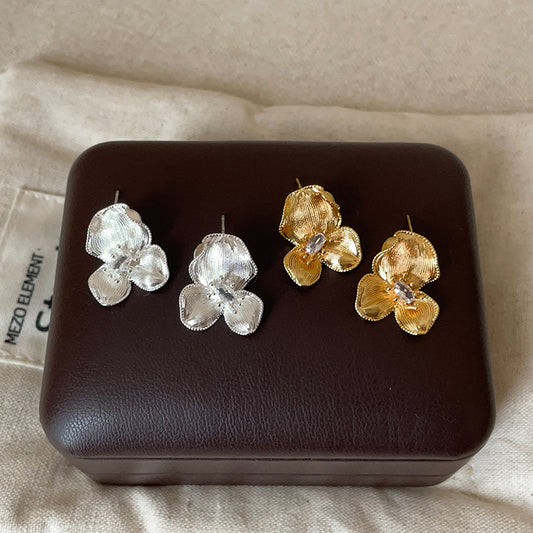 Women's High-grade Micro Inlaid Zircon Brushed Flower Metal Simple Temperament Earrings