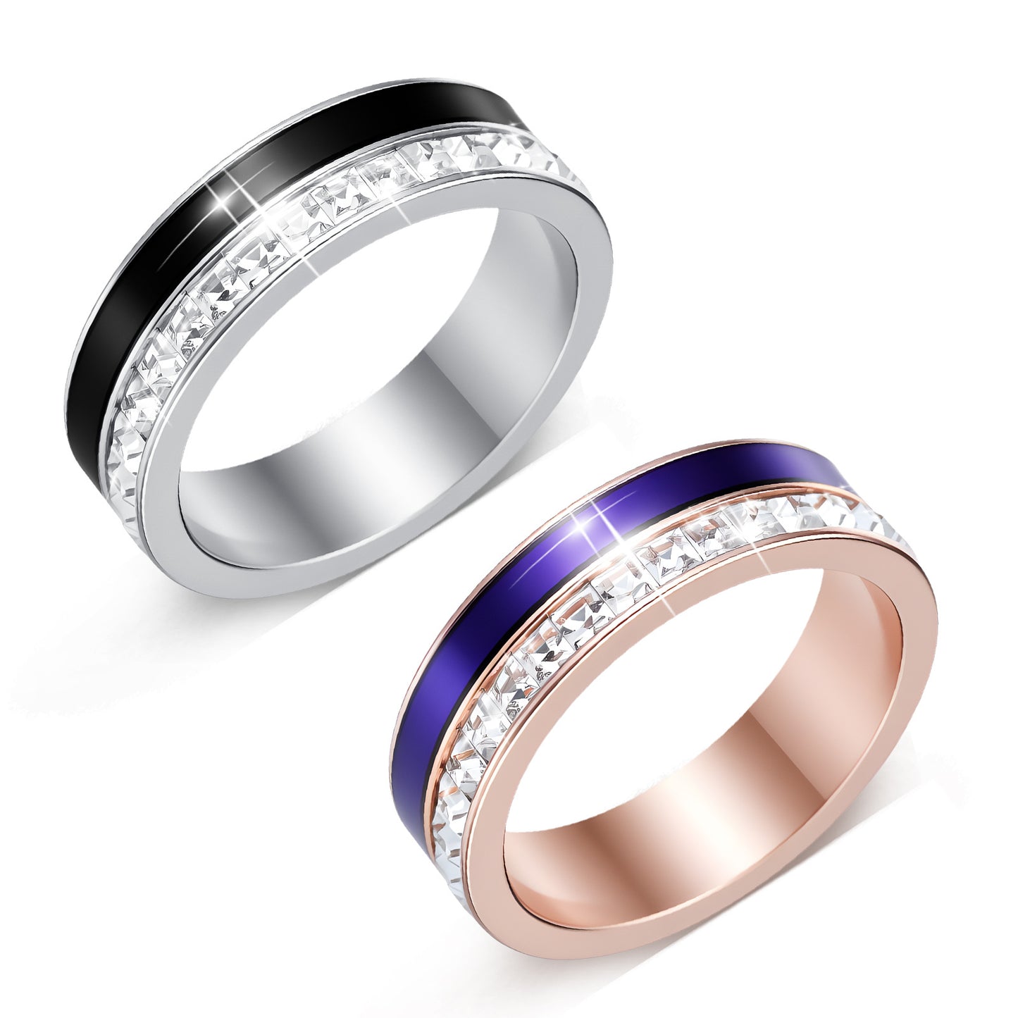 Women's Inlaid Square Diamond Drop Oil Titanium Steel Couple Wide Rings