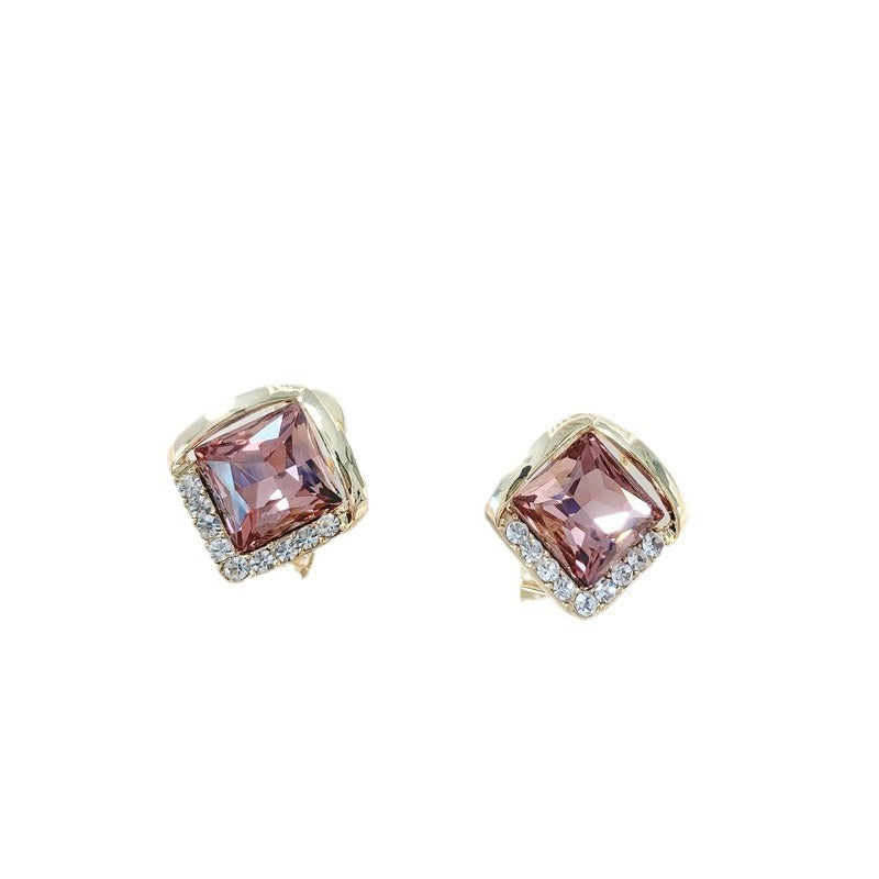 Ding Light Luxury Diamond Purple High Sense Temperament Wild Square Earrings