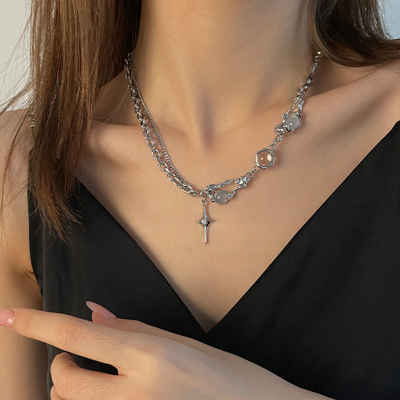 Women's Asterism Stitching Pin Light Luxury High-grade Hip Hop Design Clavicle Necklace