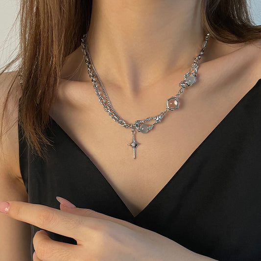 Women's Asterism Stitching Pin Light Luxury High-grade Hip Hop Design Clavicle Necklace