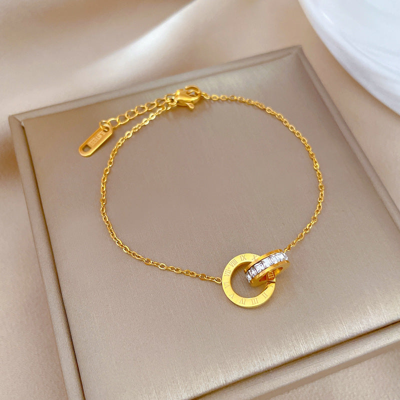 Women's Roman Font Titanium Steel Gold Design Light Bracelets