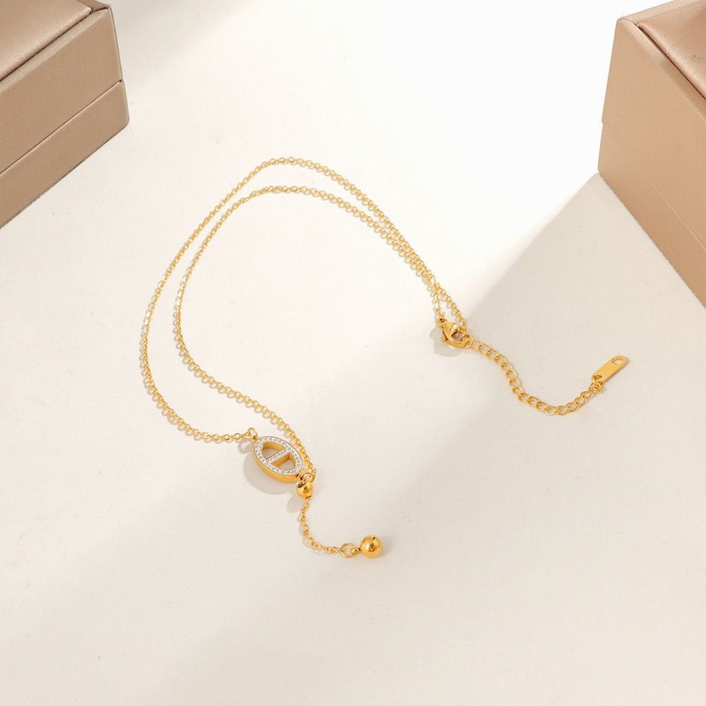Women's Diamond Pig Nose Retractable Real Gold Electroplated Clavicle Chain Does Necklaces