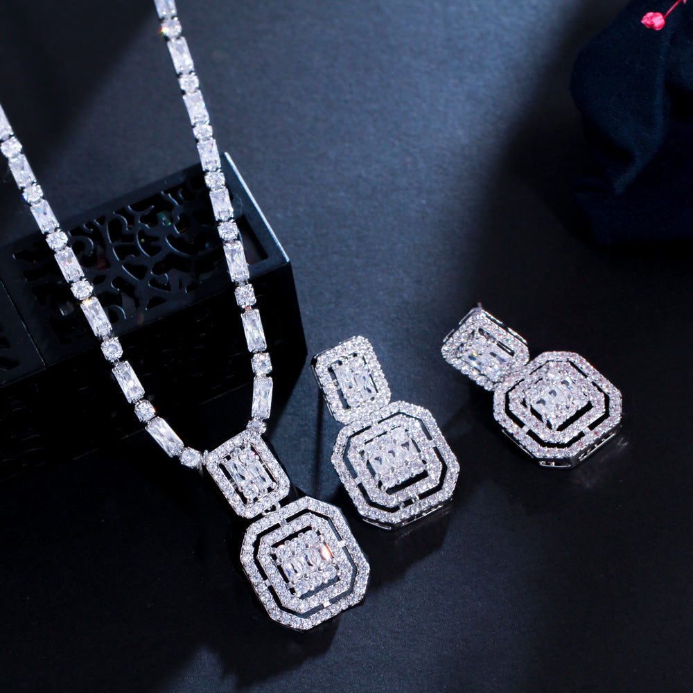 Retro Simple Beautiful Square Zircon Ear Chain Light Luxury Minority Necklaces