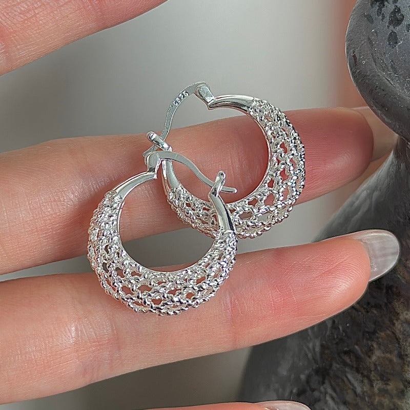 Sterling Sier Korean Style Niche Design Retro Simple Grid Earrings