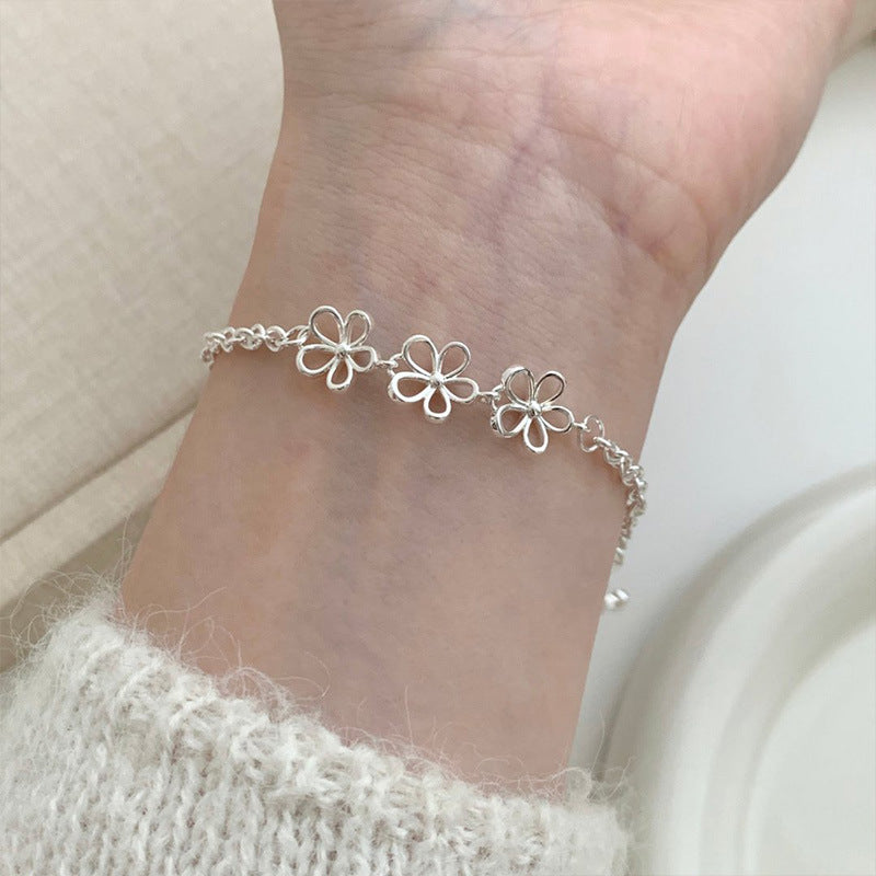 Women's Hollow Sier Flower Simple Temperamental Minority Bracelet