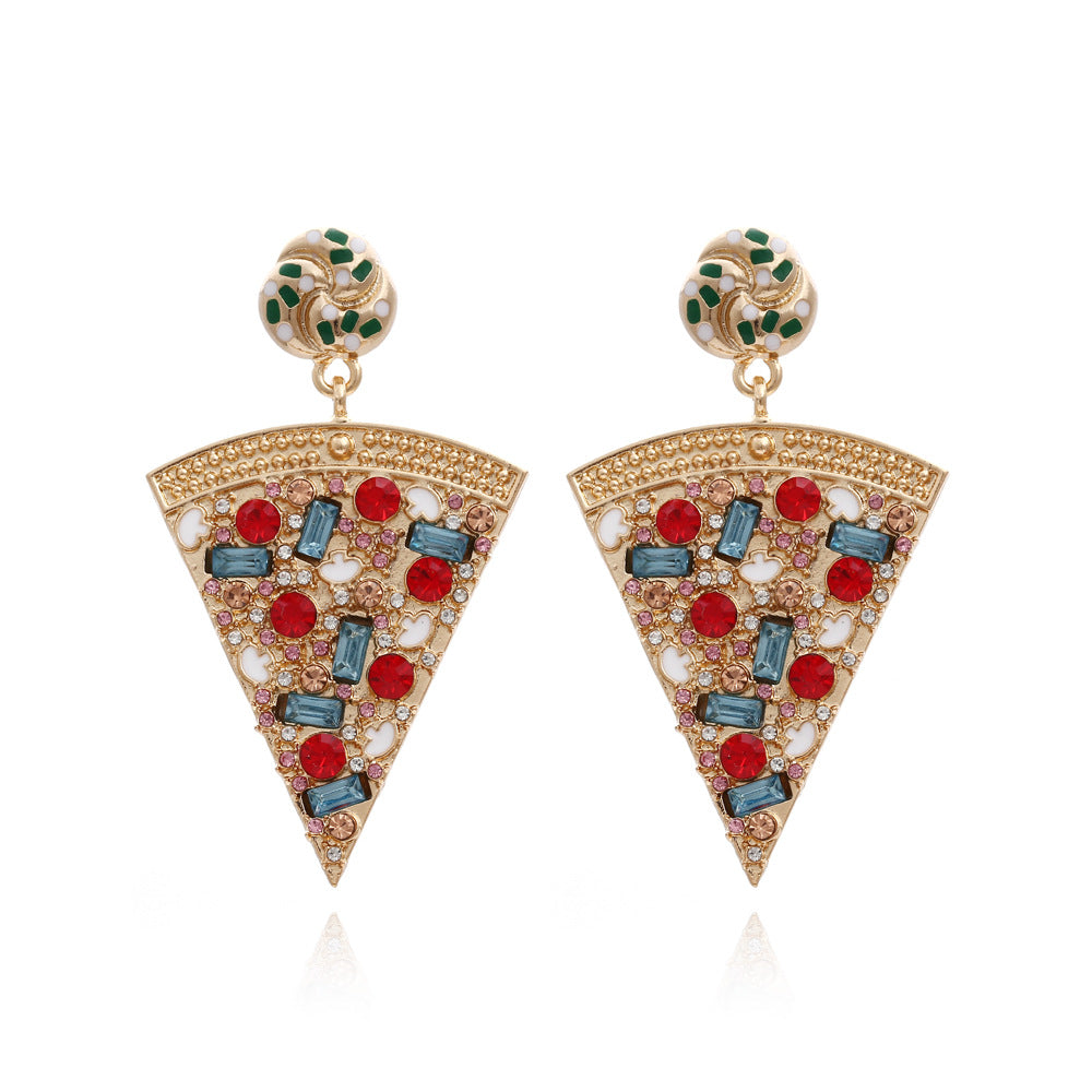 Women's Exaggerated Colorful Crystals Pizza Retro Geometric Earrings