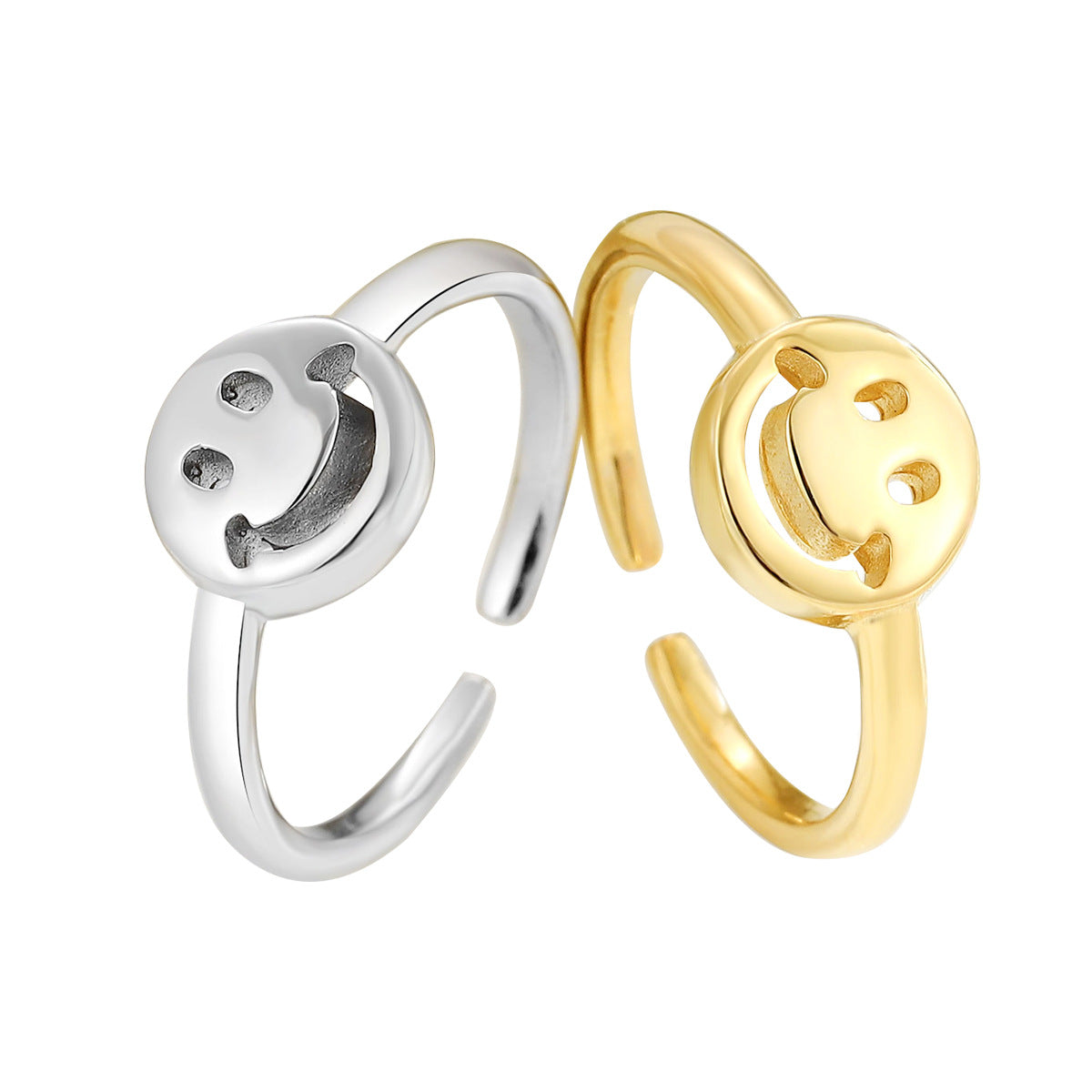 Women's Sier Glossy Smiley Open Temperamental Minority Simple Rings