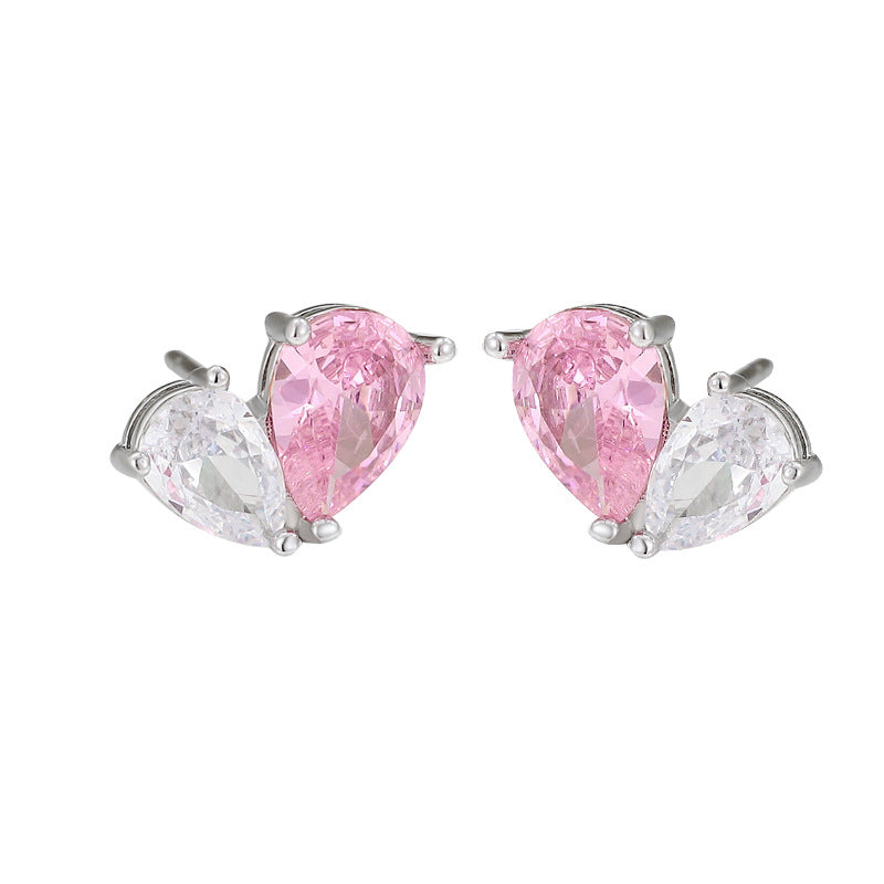 Boucles d'oreilles pour femmes, ornement en argent Sterling, diamant rose, cœur d'amour, doux