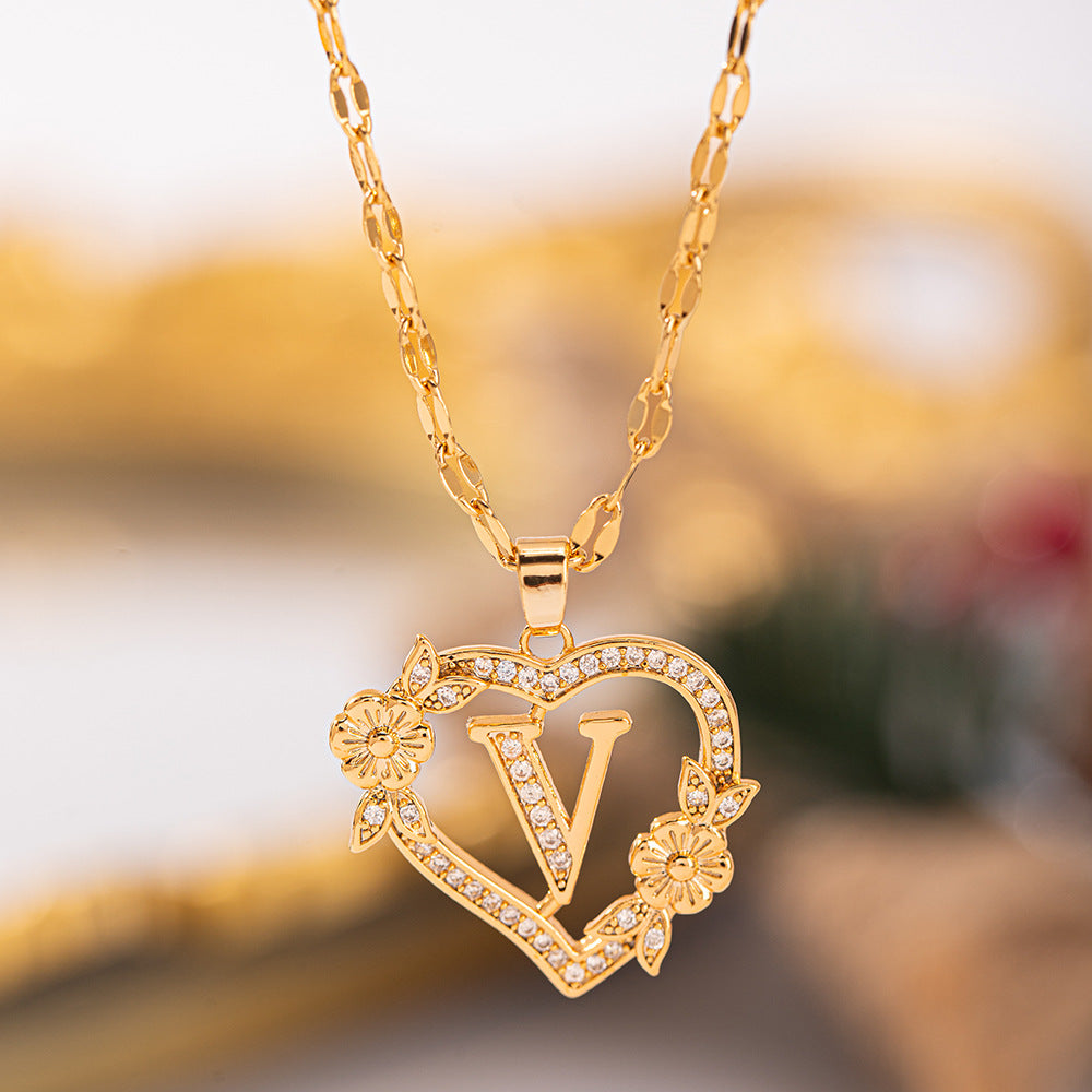Affordable Luxury Fashion Letter Love Trendy Copper Inlaid Zircon Clavicle Necklace