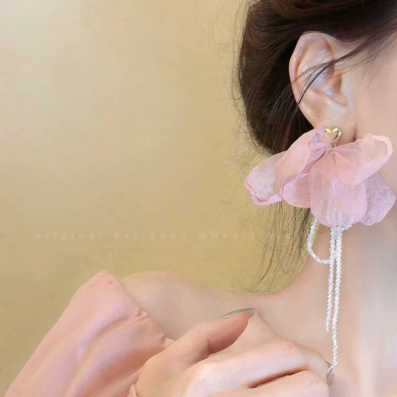 Fresh Blue Fabric Flower Elegant Sweet Rings