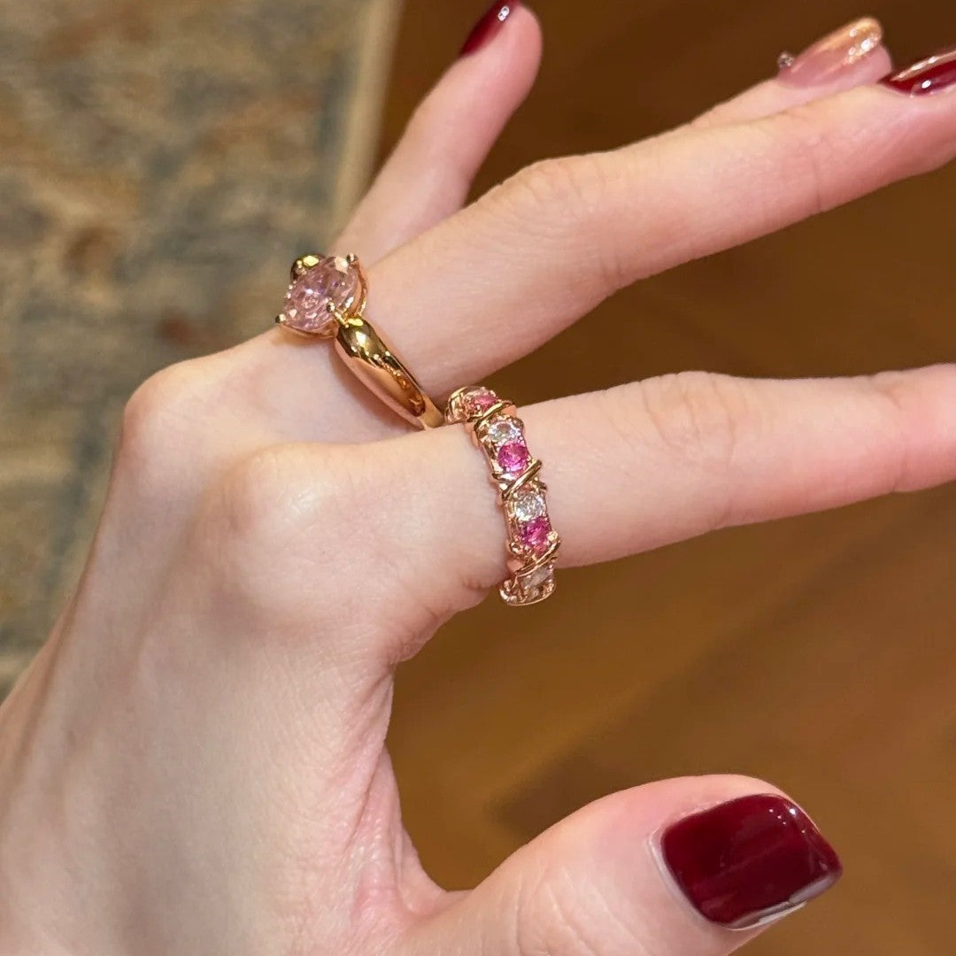 Women's Elegant Index Finger Advanced Super Exquisite Shining Diamond Peach Oolong Ring