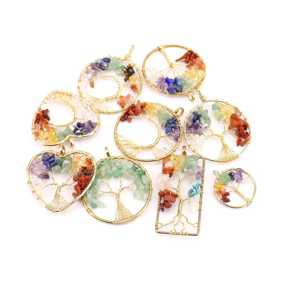 Crystal Gravel Winding Colorful Tree Of Life Stone Necklace