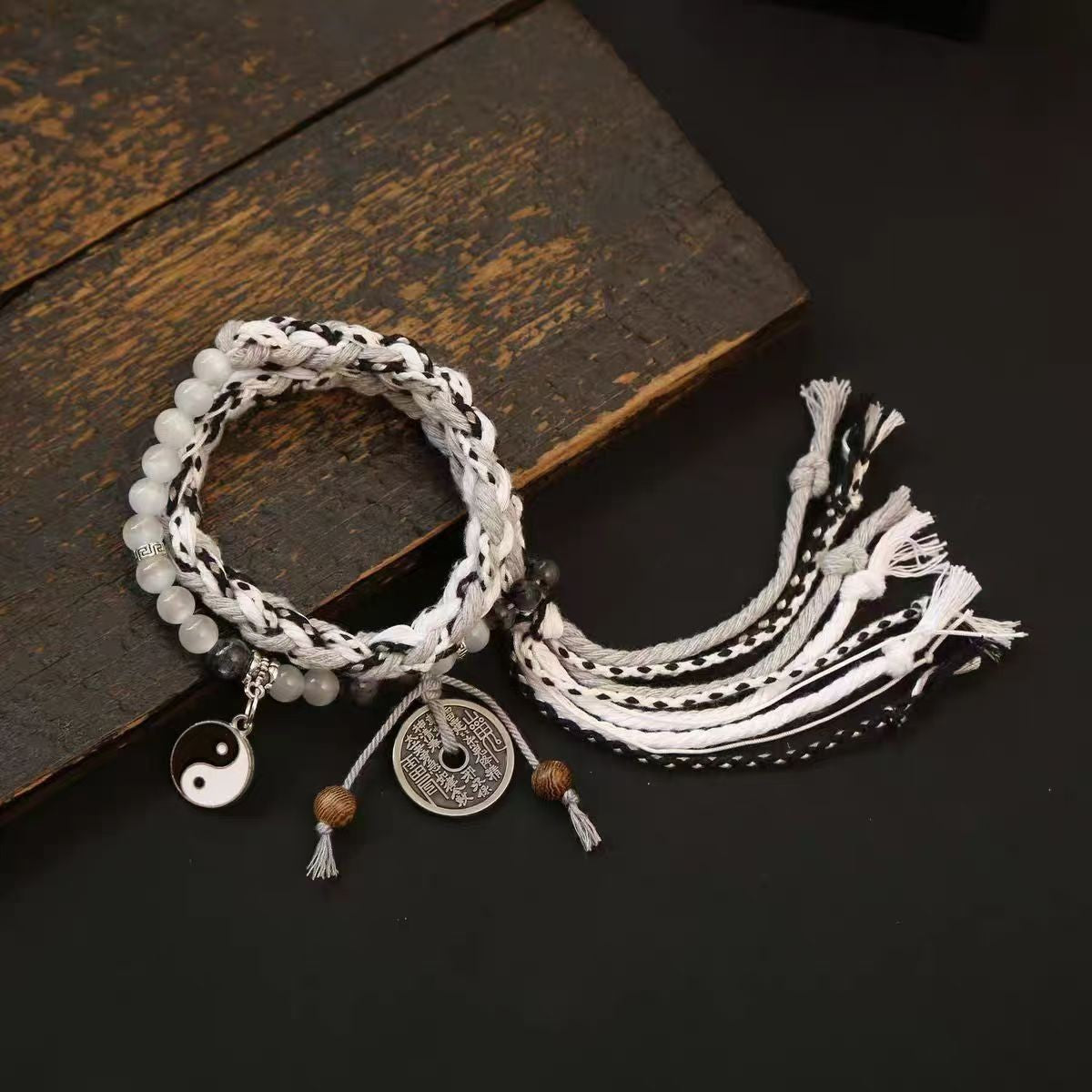 Women's & Men's Strap Five Emperors Coin Hand Weaving Ethnic Bracelet