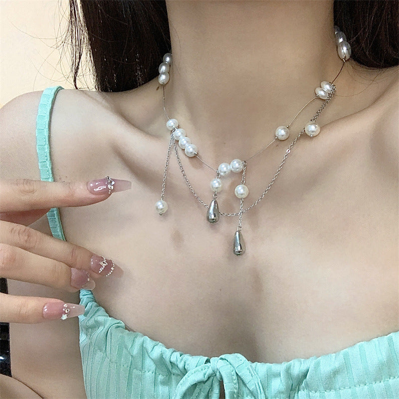 Pendant Pearl Double Layer Twin Clavicle Chain Light Luxury Necklaces