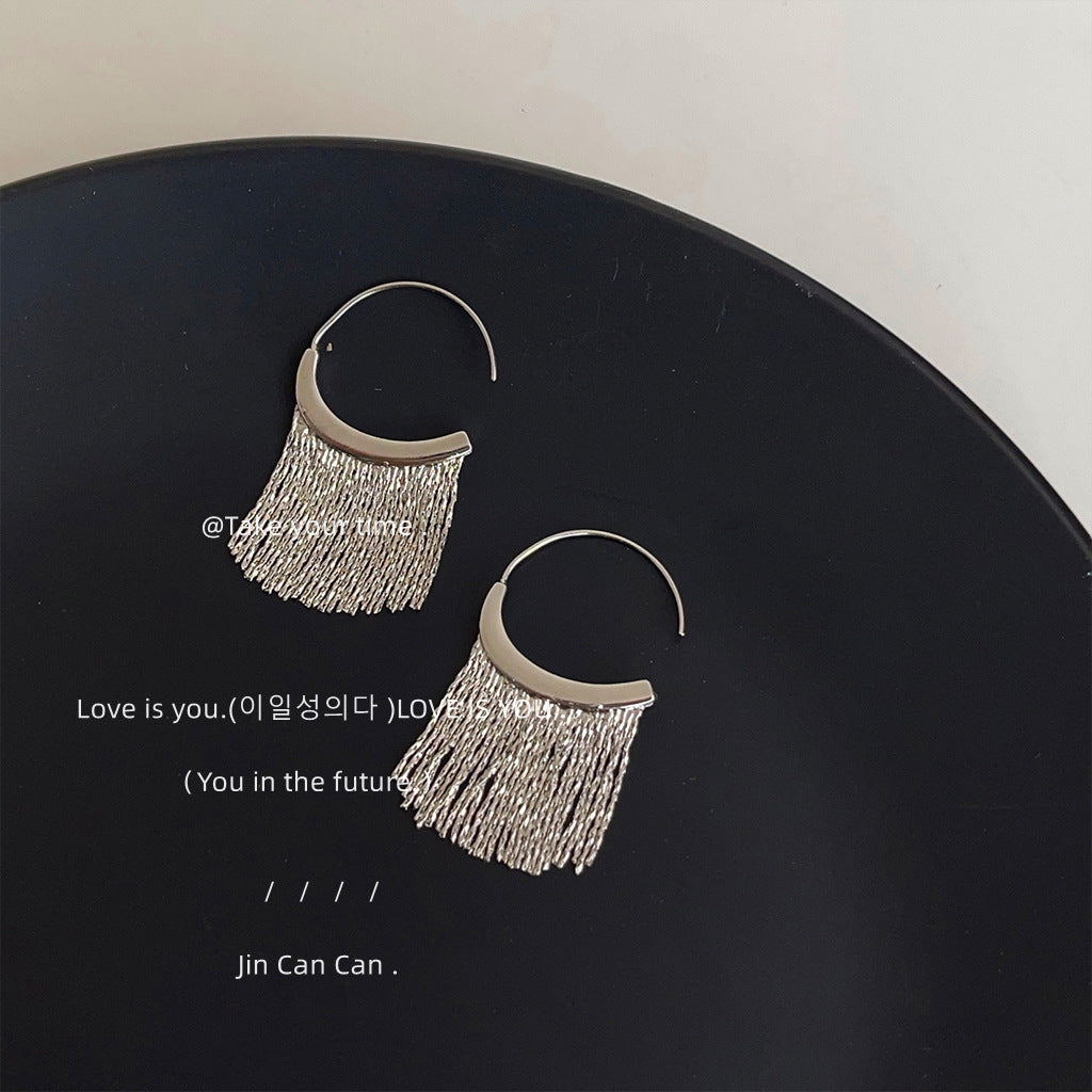 Advanced Simple Sier Tassel Temperamental Affordable Luxury Style Earrings