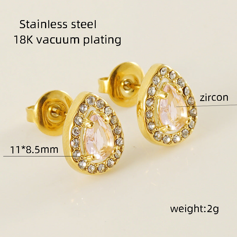 Women's Titanium Steel Zircon Stainless Square High-grade Earrings