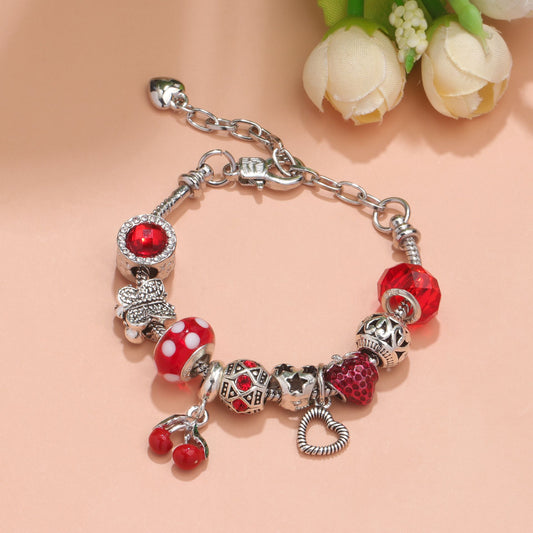 Bracelets de luxe avec perles de cerise et papillon, lumière douce, perceuse par points