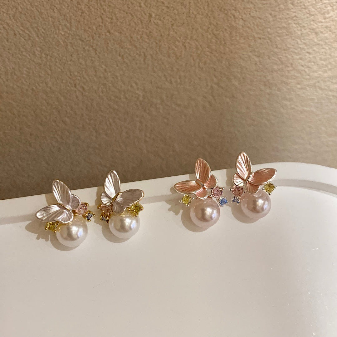 Women's Light Luxury High-grade Flash Zircon Korean Style Pearl Earrings