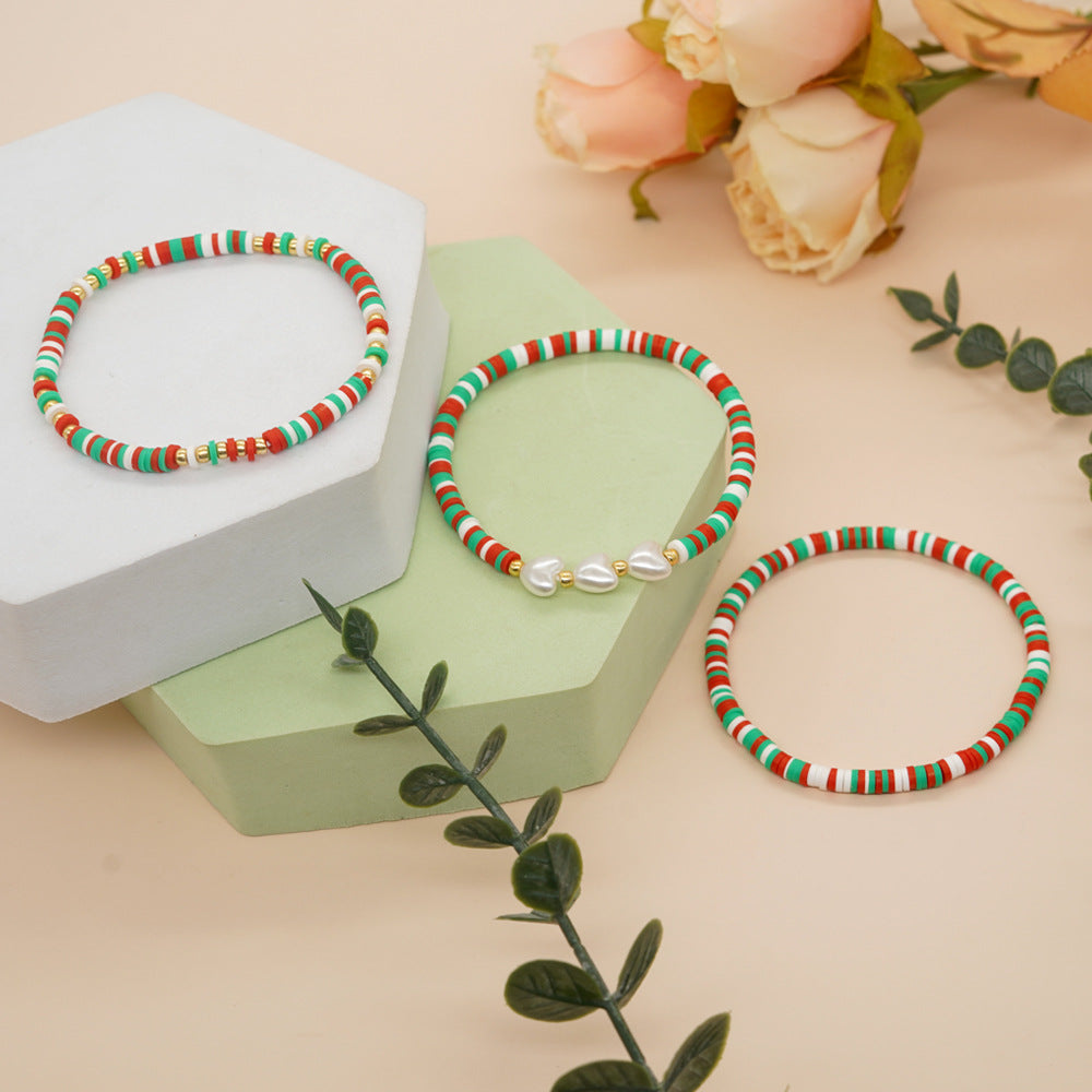 Women's Christmas Gift Gold Beads Peach Heart Bracelets