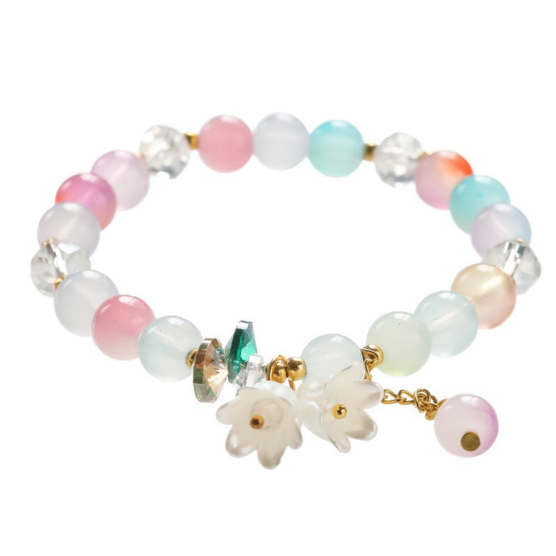 Cream Two-tone Lily White High-grade Crystal String Beads Bracelets