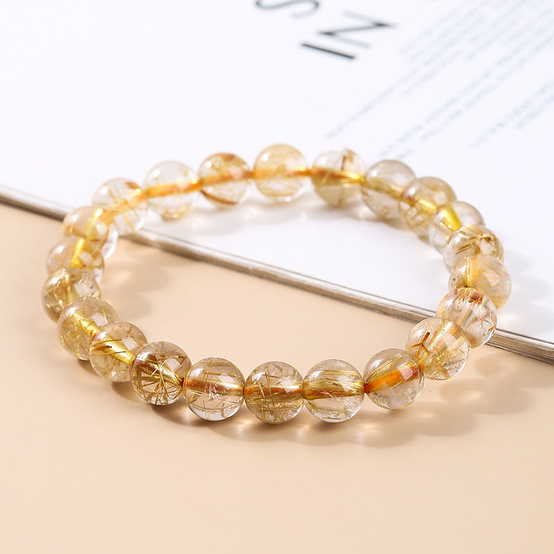 Women's & Men's & Jewelry Natural Gold Rutilated Quartz And Rutile Round Beads Bracelets