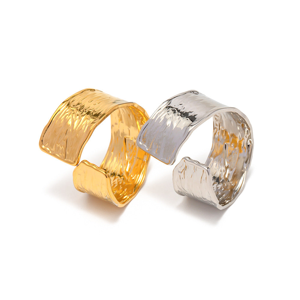 Women's Gold-plated Adjustable Stainless Steel Wrinkle Fashion Jewelry Hand Rings