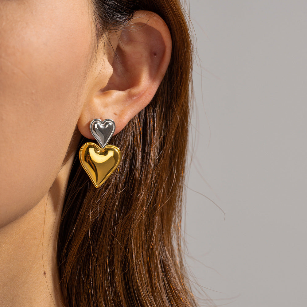 Women's Style Gold Stainless Steel Heart-shaped And Earrings