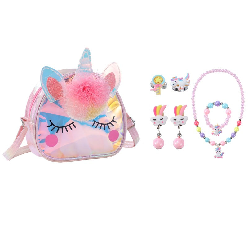 Color Box Unicorn Shoulder Bag Cartoon Jewelry Set