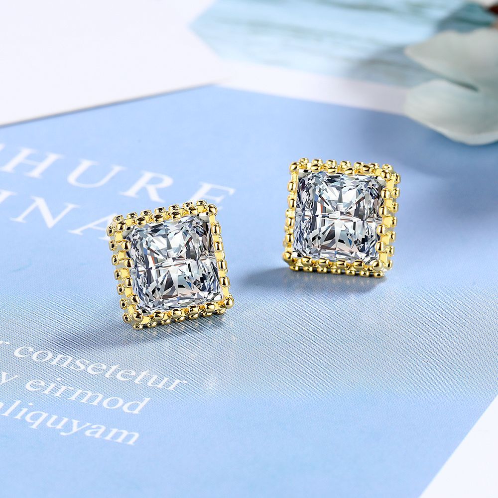 Square Zircon Delicate Light Luxury Hollow Carved Sugar Earrings