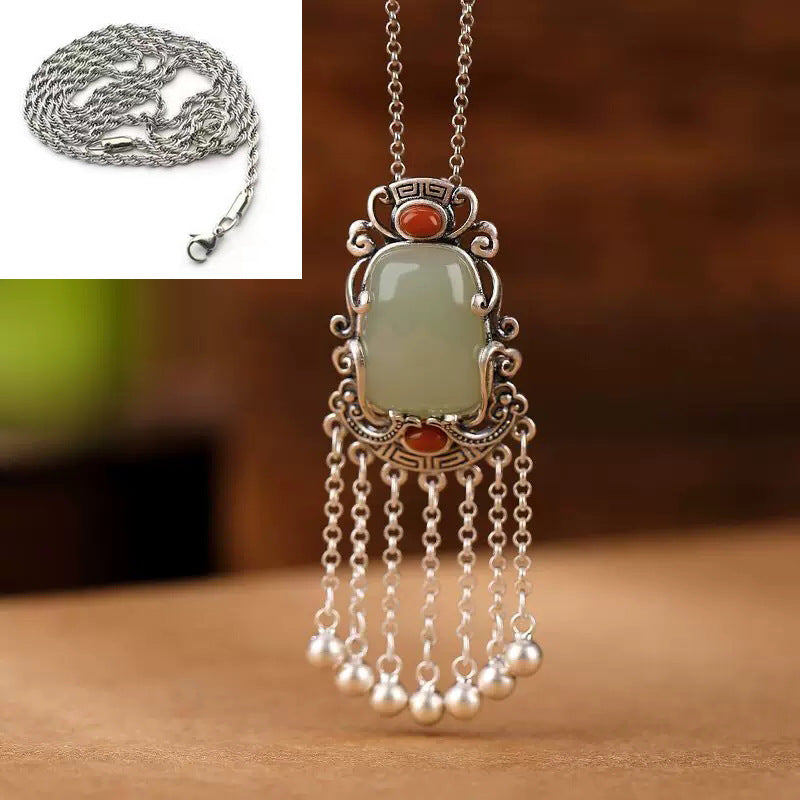 Sier South Red Natural Jade Retro Necklace