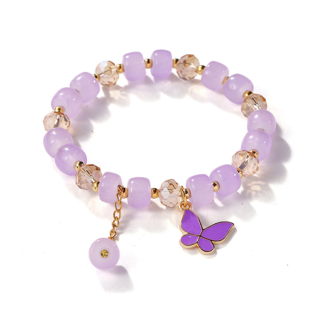 Bracelets féminins en perles de papillon en verre de cristal pour enfants