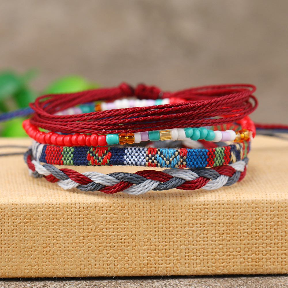 Summer Simple National Fashion Cord Beaded Rainbow Woven Bracelet