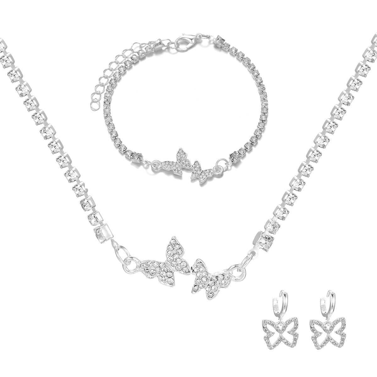 Women's Sweet Diamond Mounted Butterfly Light Luxury High-grade Bright Jewelry Set