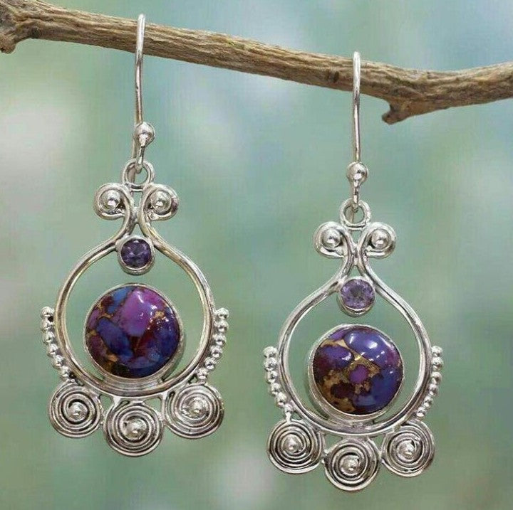 Inlaid Sea Blue Topaz Female Creative Rotational Water Drop Earrings