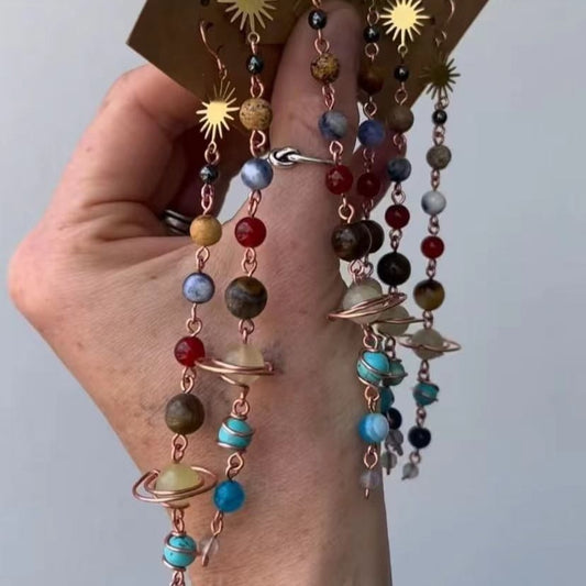 Handmade Natural Beads Earth Saturn Universe Sun Ear Rings