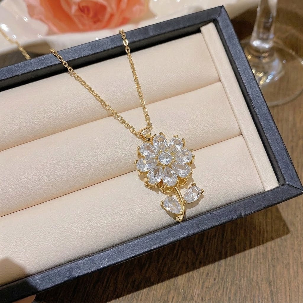 Rotating Degree Rotation Heart-shaped Zircon Clavicle Rings