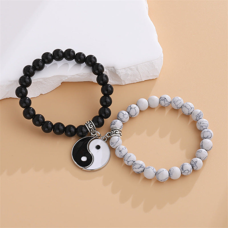 Bracelets d'amis de couple ronds Yin et Yang Gossip