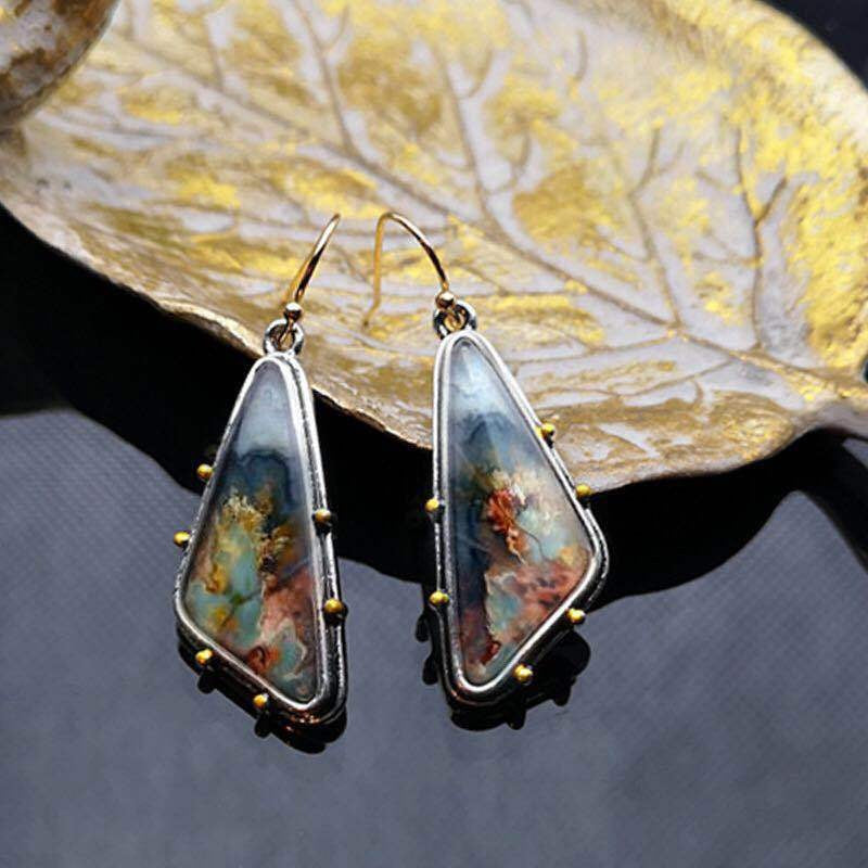 Paris Fashion Triangle Drop-shaped Colored Marbling Upscale Earrings