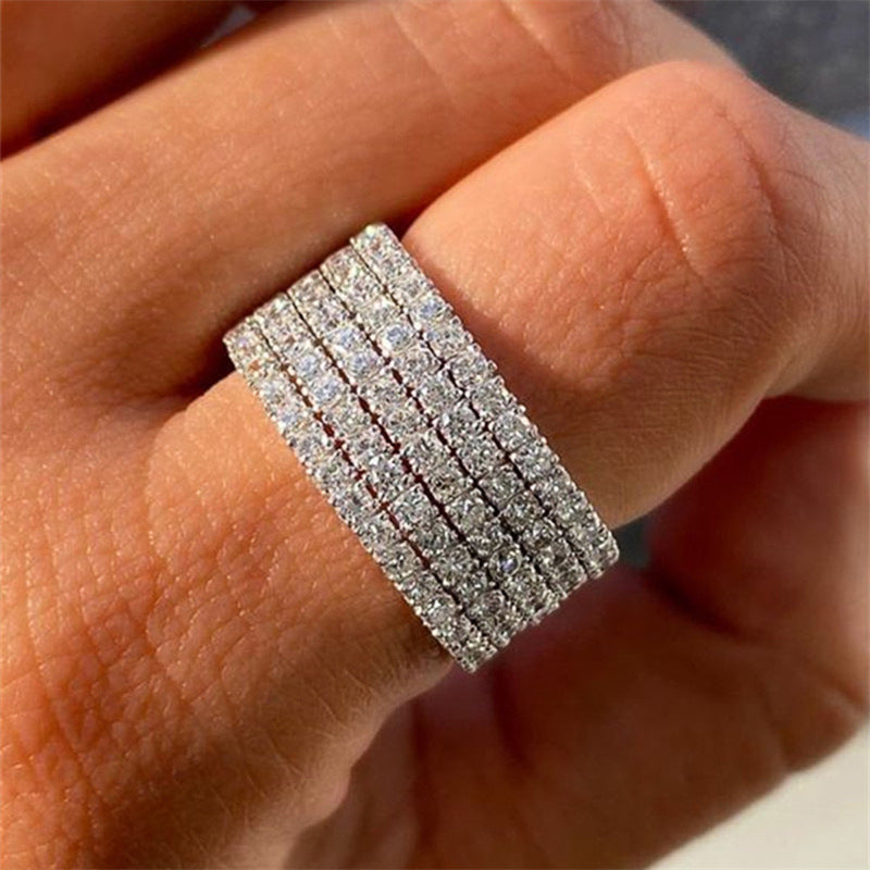 Bagues de luxe Shi à cinq rangées de diamants pour femmes