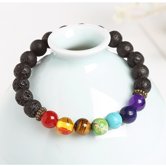 Bracelets de perles à cercle unique avec boule de couleur arc-en-ciel pour femmes