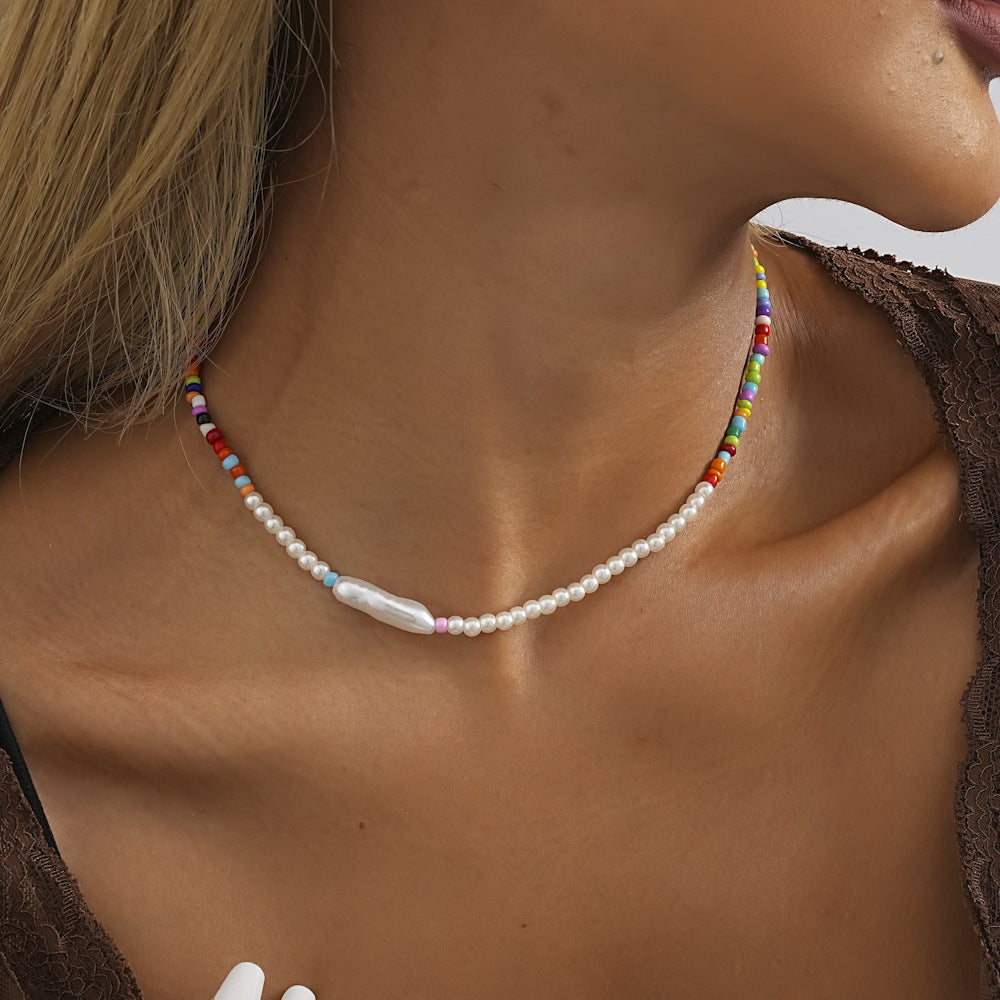 Popular Color Bead Stitching Imitation Pearl Necklaces