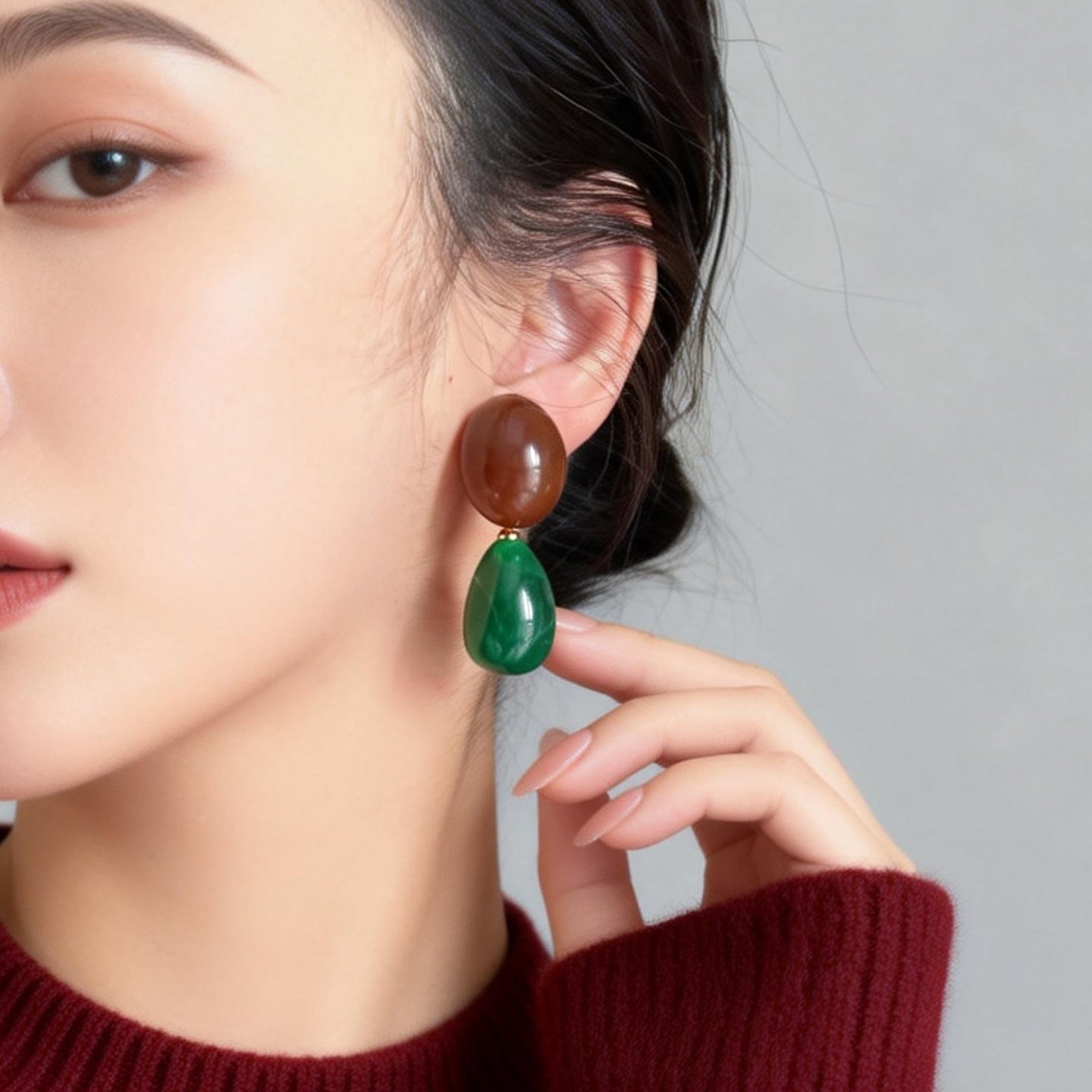 Resin Without Piercing Retro Style Drop-shaped Contrast Color Affordable Luxury Earrings