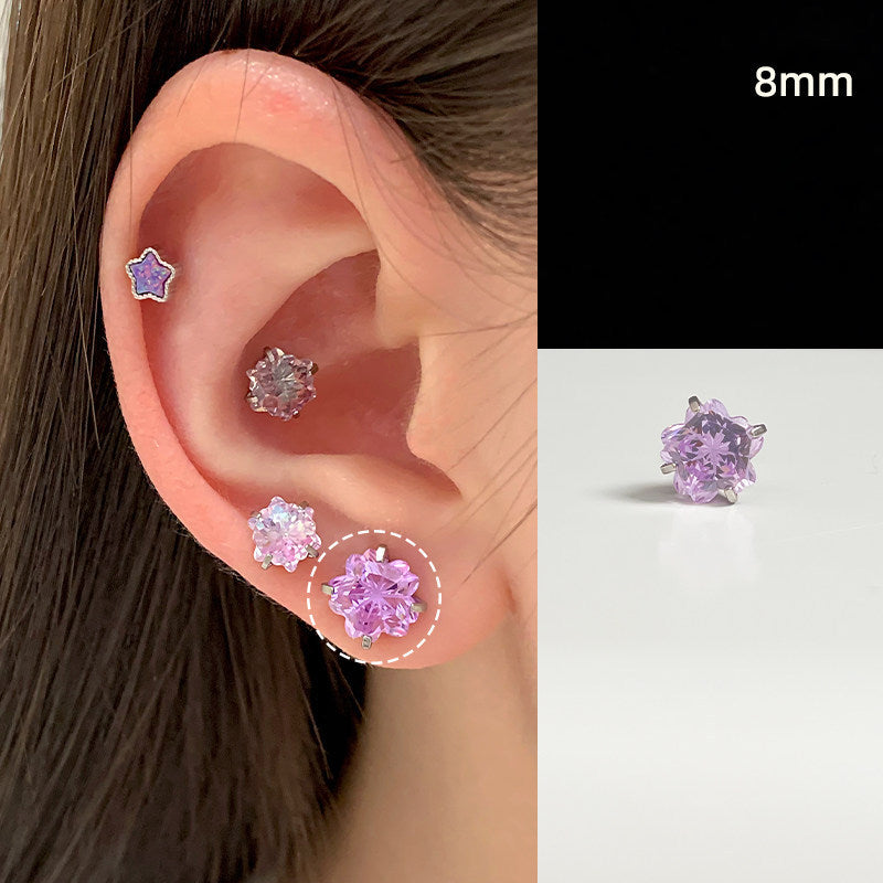 Cutting Flash Zircon Ear Bone Outer Spiral Titanium Steel Diamond Rings